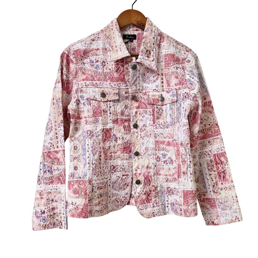 Analogy Paisley Printed Button Front Jacket Pink Size Medium